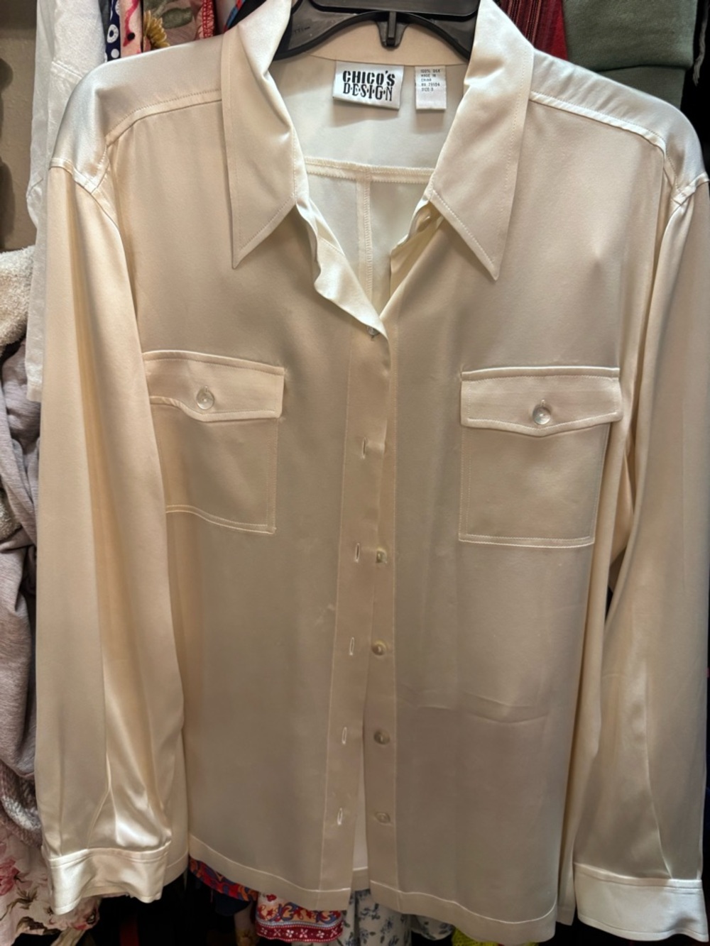 Chico's Cream 100% Silk Button-Up Top